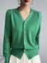 Pull Manteau Plain Printemps Élégant Col V à Haute Élasticité Quotidien Boutons Manches Longues Régulier pour Femmes