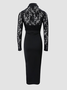 Mariage Robe & Fête Robe Femmes Plain Printemps Élégant Dentelle Mi-longue Manches Longues Col Châle S-La ligne Jupe hanche