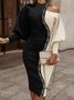 Robes Bloc de Couleur Printemps Urbain Micro-Élasticité Coupe Régulière Faire la navette à Épaules Dénudées S-ligne Jupe hanche pour Femmes