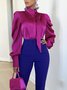 Blouse Femmes Plain Printemps Élégant Aucune élasticité Quotidien Coupe Régulière 1 * Top Manches Longues Régulier