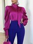 Blouse Femmes Plain Printemps Élégant Aucune élasticité Quotidien Coupe Régulière 1 * Top Manches Longues Régulier