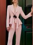 Blazer Plain Printemps Élégant Polyester Naturel Quotidien à Col Revers x-ligne Régulier pour Femmes