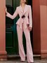 Blazer Plain Printemps Élégant Polyester Naturel Quotidien à Col Revers x-ligne Régulier pour Femmes