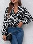 Blouse Lettres de texte Printemps Urbain Col V Aucune élasticité Ample Manches Longues Régulier Droit pour Femmes