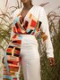 Blouse Géométrique Printemps Élégant Polyester Col croisé Coupe Régulière Manches Longues H-ligne Régulier pour Femmes