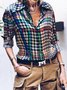 Blouse Femmes Pied-de-poule Printemps Urbain Polyester Quotidien Ample Manches Longues Droit Col de Chemise