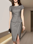Mariage Robe & Fête Robe Plain Printemps Élégant Naturel Aucune élasticité Coupe Régulière Manches Courtes Col Rond Jupe hanche pour Femmes