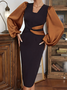 Mariage Robe & Fête Robe Bloc de Couleur Printemps Élégant Naturel Quotidien Manches Longues S-Ligne Régulier Jupe hanche pour Femmes