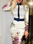 Robes Floral Printemps Élégant Polyester Quotidien Serré Taille Moyenne Col Châle Élasticité moyenne pour Femmes