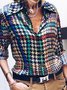 Blouse Femmes Pied-de-poule Printemps Urbain Polyester Quotidien Ample Manches Longues Droit Col de Chemise