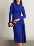 Robes Plain Hiver Élégant Col V Taille Haute Micro-élasticité Manches Longues S-Ligne Régulier pour Femmes