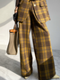 Mode Pantalons Plaid Printemps Élégant Quotidien Coupe Régulière en Laine Long adapté Droit pour Femmes
