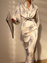 Robes Femmes Floral Printemps Élégant Satin Naturel Aucune élasticité Quotidien Manches Longues S-Ligne