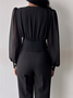 Blouse Plain Printemps Élégant Polyester Aucune élasticité Quotidien Coupe Régulière Écourté Régulier pour Femmes