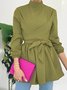 Blouse Plain Printemps Élégant Col Montant Aucune élasticité Quotidien Taille Moyenne Régulier Régulier pour Femmes