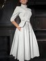 Robes Plain Printemps Élégant Polyester Col Montant Naturel Aucune élasticité Coupe Régulière Mi-longue pour Femmes