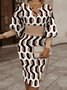 Robes Femmes Géométrique Printemps Élégant Taille Haute Coupe Régulière Mi-longue 1 * robe S-Ligne Élasticité moyenne