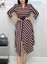 Robes Rayé Printemps Élégant Polyester Aucune élasticité Quotidien Coupe Régulière 1 * robe Manches Longues pour Femmes