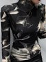 T-shirt Printemps Urbain Aléatoire Imprimé Polyester Quotidien Manches Longues Col Roulé Régulier Droit pour Femmes