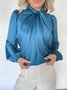 Blouse Plain Été Élégant Polyester Aucune élasticité Quotidien Manches Longues Droit Régulier pour Femmes
