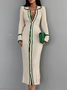 Robes Femmes Plain Printemps Élégant Naturel Coupe Régulière Long Laine/Tricot Élasticité moyenne Col de Chemise