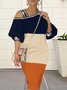 Robes Femmes Décontracté Bloc de Couleur Printemps / Automne Naturel Quotidien Jersey Mi-longue Régulier Élasticité moyenne