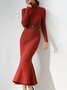 Robes Femmes Plain Printemps Élégant Acrylique Naturel Poids lourd Long 1 * robe Manches Longues