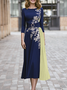 Mariage Robe & Fête Robe Plain Printemps Élégant Polyester Naturel Mariage Coupe Régulière Mi-longue Col Rond pour Femmes