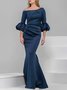 Robes Femmes Plain Printemps Élégant Polyester Une Épaule Dénudée Naturel Coupe Régulière Long S-Ligne