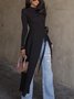 Tops Femmes Plain Printemps Urbain 1 * Top Manches Longues Col Rond Long Ligne X Régulier