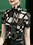 T-shirt Lettres de texte Printemps Urbain Polyester Léger Serré Col Roulé Ligne T Élasticité moyenne pour Femmes
