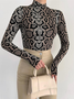 T-shirts Printemps / Automne Peau de Serpent Urbain Polyester Col Montant Quotidien Régulier Droit Régulier pour Femmes