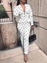 Mode Pantalons Pois Polka Toutes Les Saisons Urbain Taille Haute Micro-élasticité Faire la navette Long adapté Droit pour Femmes
