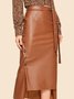 Jupe Femmes Plain Printemps Élégant PU Naturel Quotidien Mi-longue O-Ligne Régulier