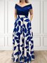 Mariage Robes Floral Été Élégant Polyester Fête Long à Épaules Dénudées Ligne X Régulier pour Femmes