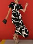 Robes Femmes Géométrique Été Élégant Taille Haute Micro-élasticité Coupe Régulière Manches Courtes Ligne X Régulier