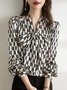 Blouses Géométrique Printemps / Automne Élégant Polyester Quotidien Manches Longues Régulier Droit Col en V Profond pour Femmes