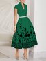 Robes Été Plantes Élégant Taille Haute Coupe Régulière Mi-longue Mancheron Ligne X Régulier pour Femmes