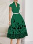 Robes Été Plantes Élégant Taille Haute Coupe Régulière Mi-longue Mancheron Ligne X Régulier pour Femmes