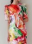 Robes Floral Été Élégant Polyester Naturel Quotidien Mi-longue Manches Courtes S-La ligne pour Femmes