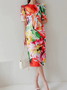 Robes Floral Été Élégant Polyester Naturel Quotidien Mi-longue Manches Courtes S-La ligne pour Femmes