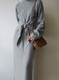 Robes Plain Printemps / Automne Élégant Col Montant Naturel Micro-élasticité Quotidien Coupe Régulière Long pour Femmes