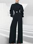 Combinaison & Salopette Femmes Plain Printemps Élégant Polyester Col Montant Micro-élasticité Manches Longues Droit Régulier