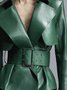 Blouson Plain Printemps Élégant PU Aucune élasticité Quotidien Coupe Régulière à Col Revers Régulier pour Femmes
