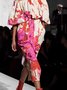 Ample Floral Élé Manches Courtes Tissé Robe Mi-Longue
