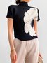 T-shirts Floral Été Élégant Léger Quotidien Manches Courtes Régulier Ligne T Élasticité moyenne pour Femmes