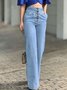 Jeans Femmes Décontracté Plain Toutes Les Saisons Taille Haute Micro-élasticité Boutons Pantalon droit Toile de Jean Long