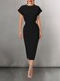 Robes Plain Été Urbain Polyester Micro-élasticité Serré Mi-longue Manches Courtes Régulier pour Femmes