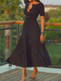 Robes Femmes Plain Été Élégant Léger Coupe Régulière Mi-longue Manches Courtes Col Rond Non
