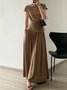 T-shirts Plain Été Urbain Polyester Froncé Coupe Régulière Manches Courtes Régulier Régulier pour Femmes